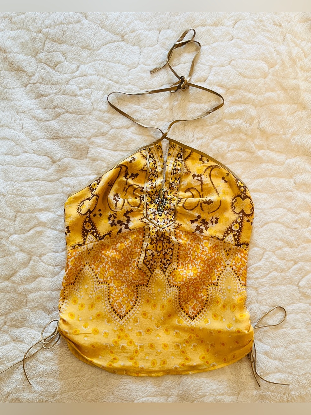 Y2K Banana Republic silk halter,  bohemian paisley print central bead size S